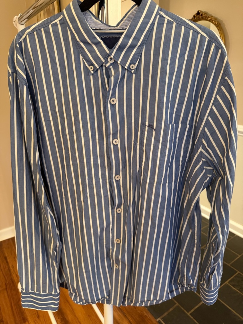 Tommy Bahama Blue and White Vertical Stripe Button-Down Shirt